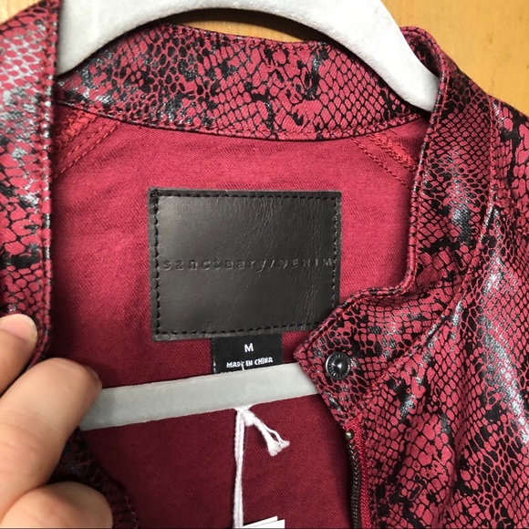 Anthropologie sanctuary Crimson Snakeskin Moto Jacket Sz Medium Gunmetal Zippers - Picture 14 of 16